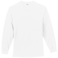 Port & Co Tall Long Sleeve Essential Pocket Tee, White, Front view