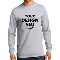 Port & Co Tall Long Sleeve Essential Tee, Ash, Front view, Mockup