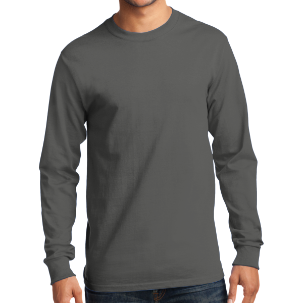 Port & Co Tall Long Sleeve Essential Tee, Charcoal, Front view
