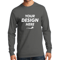 Port & Co Tall Long Sleeve Essential Tee, Charcoal, Front view, Mockup