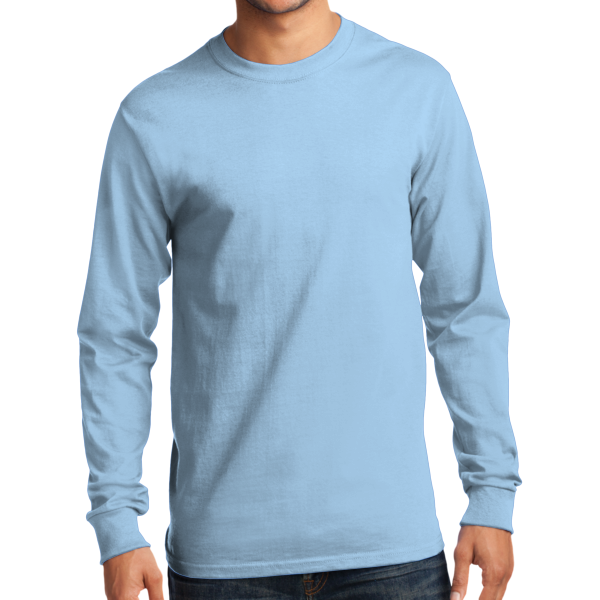 Port & Co Tall Long Sleeve Essential Tee, Light Blue, Front view