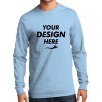 Port & Co Tall Long Sleeve Essential Tee, Light Blue, Front view, Mockup