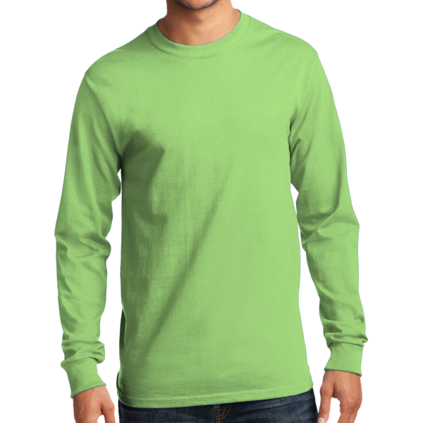 Port & Co Tall Long Sleeve Essential Tee, Lime, Front view