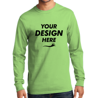 Port & Co Tall Long Sleeve Essential Tee, Lime, Front view, Mockup