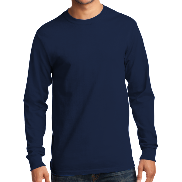 Port & Co Tall Long Sleeve Essential Tee, Navy, Front view