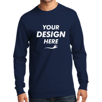 Port & Co Tall Long Sleeve Essential Tee, Navy, Front view, Mockup