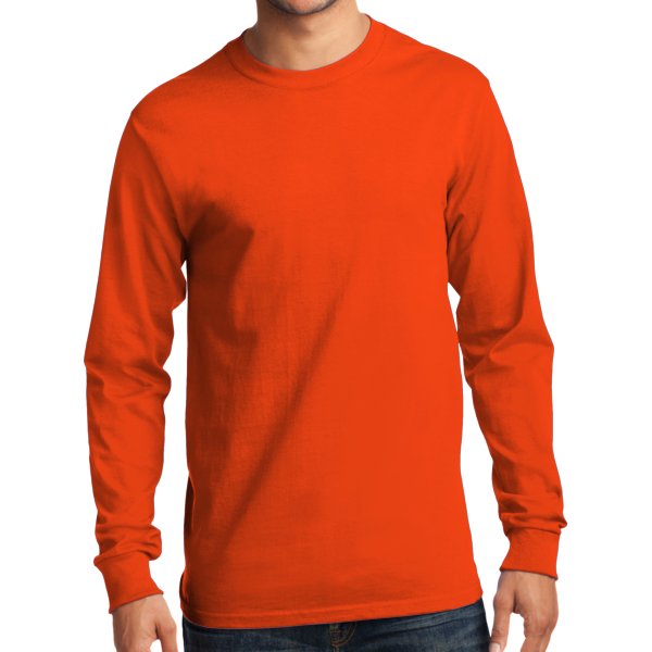 Port & Co Tall Long Sleeve Essential Tee, Orange, Front view