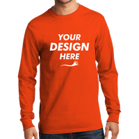 Port & Co Tall Long Sleeve Essential Tee, Orange, Front view, Mockup