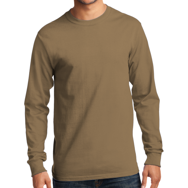 Port & Co Tall Long Sleeve Essential Tee, Sand, Front view