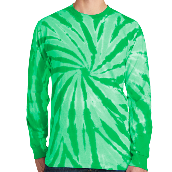 Port & Co Tie Dye Long Sleeve Tee, Kelly, Front view