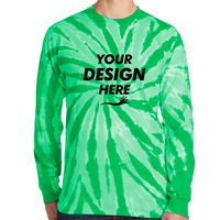 Port & Co Tie Dye Long Sleeve Tee, Kelly, Front view, Mockup