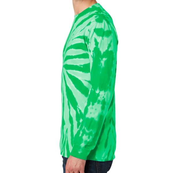 Port & Co Tie Dye Long Sleeve Tee, Kelly, Left Sleeve view