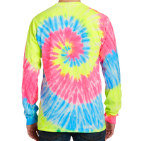 Port & Co Tie Dye Long Sleeve Tee, Neon Rainbow, Back view