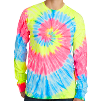 Port & Co Tie Dye Long Sleeve Tee, Neon Rainbow, Front view
