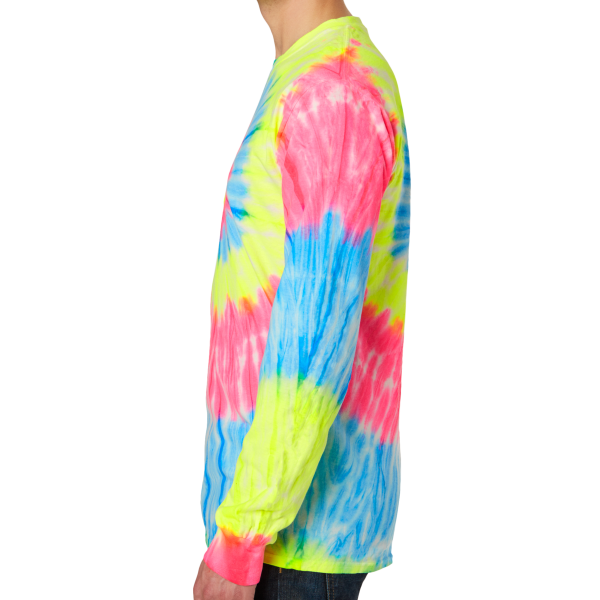 Port & Co Tie Dye Long Sleeve Tee, Neon Rainbow, Left Sleeve view