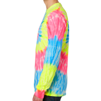 Port & Co Tie Dye Long Sleeve Tee, Neon Rainbow, Left Sleeve view