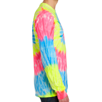 Port & Co Tie Dye Long Sleeve Tee, Neon Rainbow, Right Sleeve view