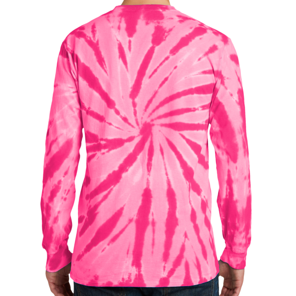 Port & Co Tie Dye Long Sleeve Tee, Pink, Back view