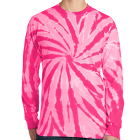 Port & Co Tie Dye Long Sleeve Tee, Pink, Front view