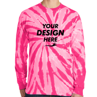 Port & Co Tie Dye Long Sleeve Tee, Pink, Front view, Mockup