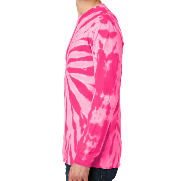 Port & Co Tie Dye Long Sleeve Tee, Pink, Left Sleeve view