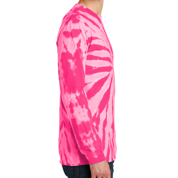 Port & Co Tie Dye Long Sleeve Tee, Pink, Right Sleeve view