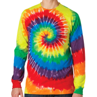 Port & Co Tie Dye Long Sleeve Tee, Rainbow, Front view