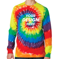 Port & Co Tie Dye Long Sleeve Tee, Rainbow, Front view, Mockup