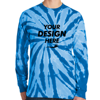 Port & Co Tie Dye Long Sleeve Tee, Royal, Front view, Mockup