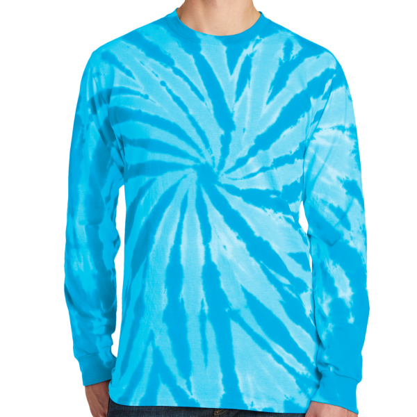 Port & Co Tie Dye Long Sleeve Tee, Turquoise, Front view