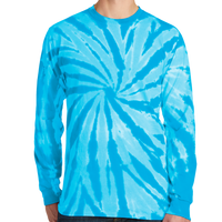 Port & Co Tie Dye Long Sleeve Tee, Turquoise, Front view