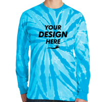 Port & Co Tie Dye Long Sleeve Tee, Turquoise, Front view, Mockup