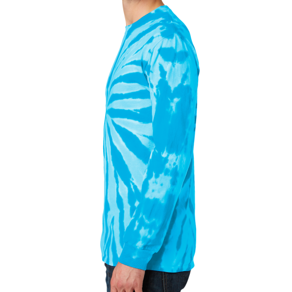 Port & Co Tie Dye Long Sleeve Tee, Turquoise, Left Sleeve view