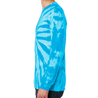Port & Co Tie Dye Long Sleeve Tee, Turquoise, Left Sleeve view