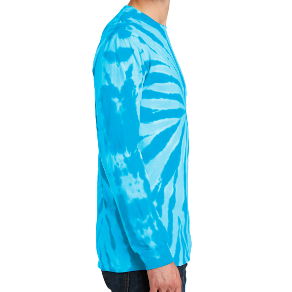 Port & Co Tie Dye Long Sleeve Tee, Turquoise, Right Sleeve view