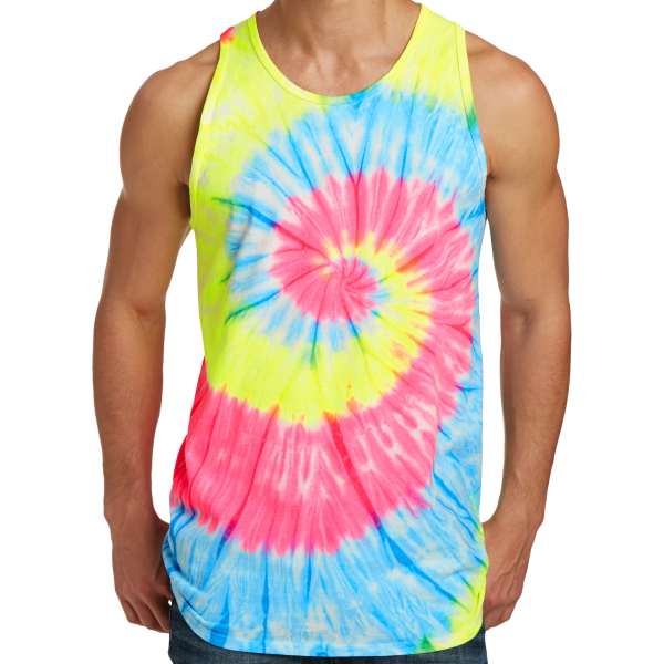 Port & Co Tie Dye Tank Top, Neon Rainbow, Front view