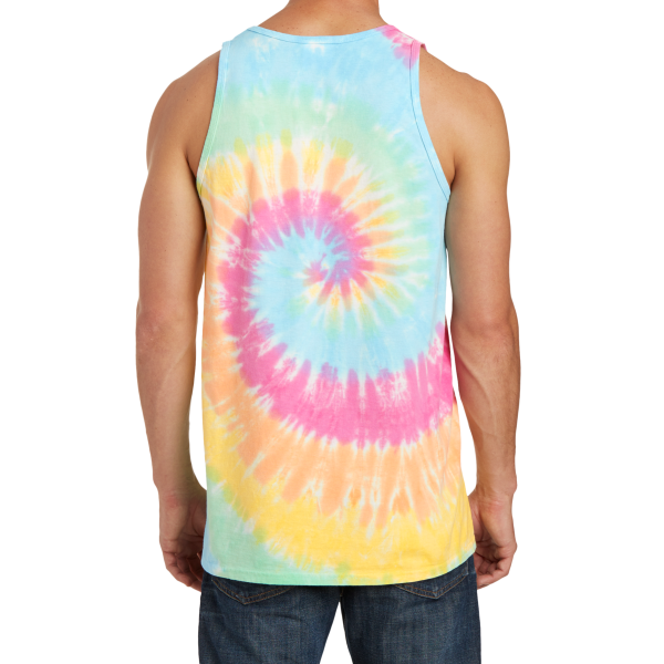Port & Co Tie Dye Tank Top, Pastel Rainbow, Back view