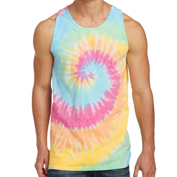 Port & Co Tie Dye Tank Top, Pastel Rainbow, Front view