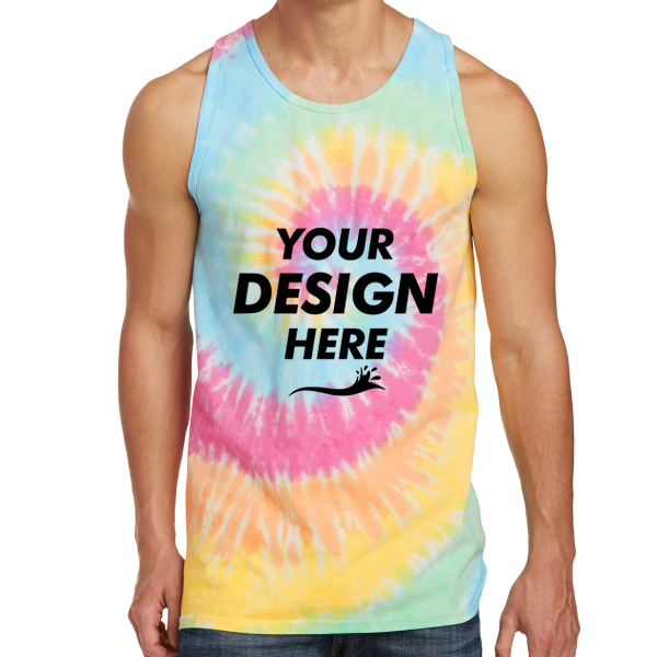 Port & Co Tie Dye Tank Top, Pastel Rainbow, Front view, Mockup