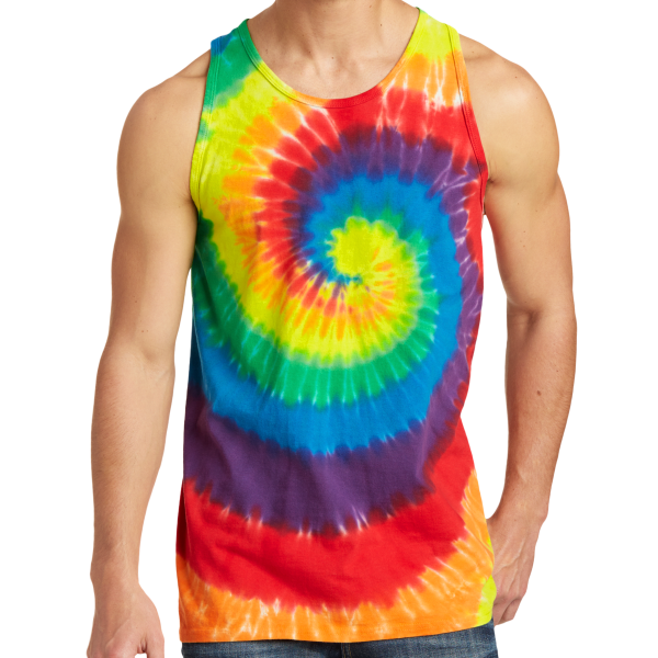 Port & Co Tie Dye Tank Top, Rainbow, Front view