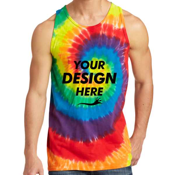 Port & Co Tie Dye Tank Top, Rainbow, Front view, Mockup