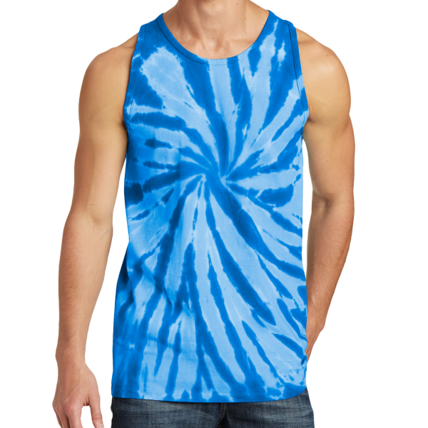 Port & Co Tie Dye Tank Top, Royal, Front view