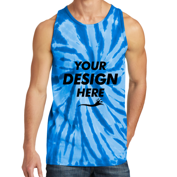 Port & Co Tie Dye Tank Top, Royal, Front view, Mockup