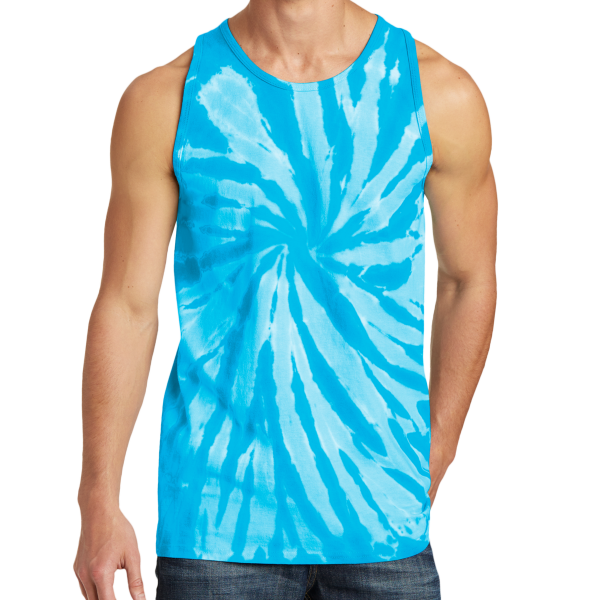 Port & Co Tie Dye Tank Top, Turquoise, Front view