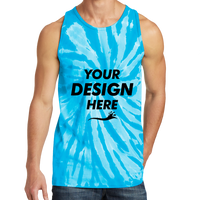 Port & Co Tie Dye Tank Top, Turquoise, Front view, Mockup
