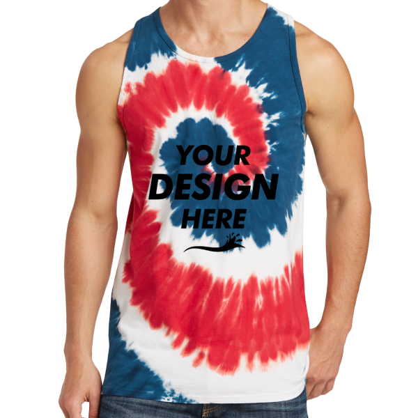 Port & Co Tie Dye Tank Top, Usa Rainbow, Front view, Mockup