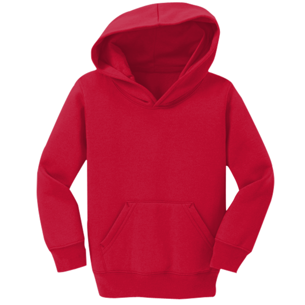 Port & Co Toddler Core Fleece Pullover Hooded Sweatshirt, Red, Front view