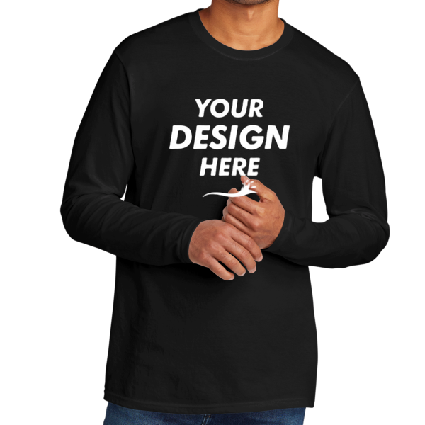 Port & Co Tri Blend Long Sleeve Tee, Black, Front view, Mockup
