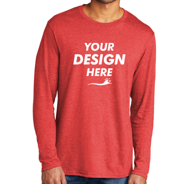 Port & Co Tri Blend Long Sleeve Tee, Bright Red Heather, Front view, Mockup