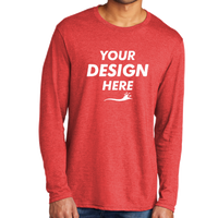 Port & Co Tri Blend Long Sleeve Tee, Bright Red Heather, Front view, Mockup